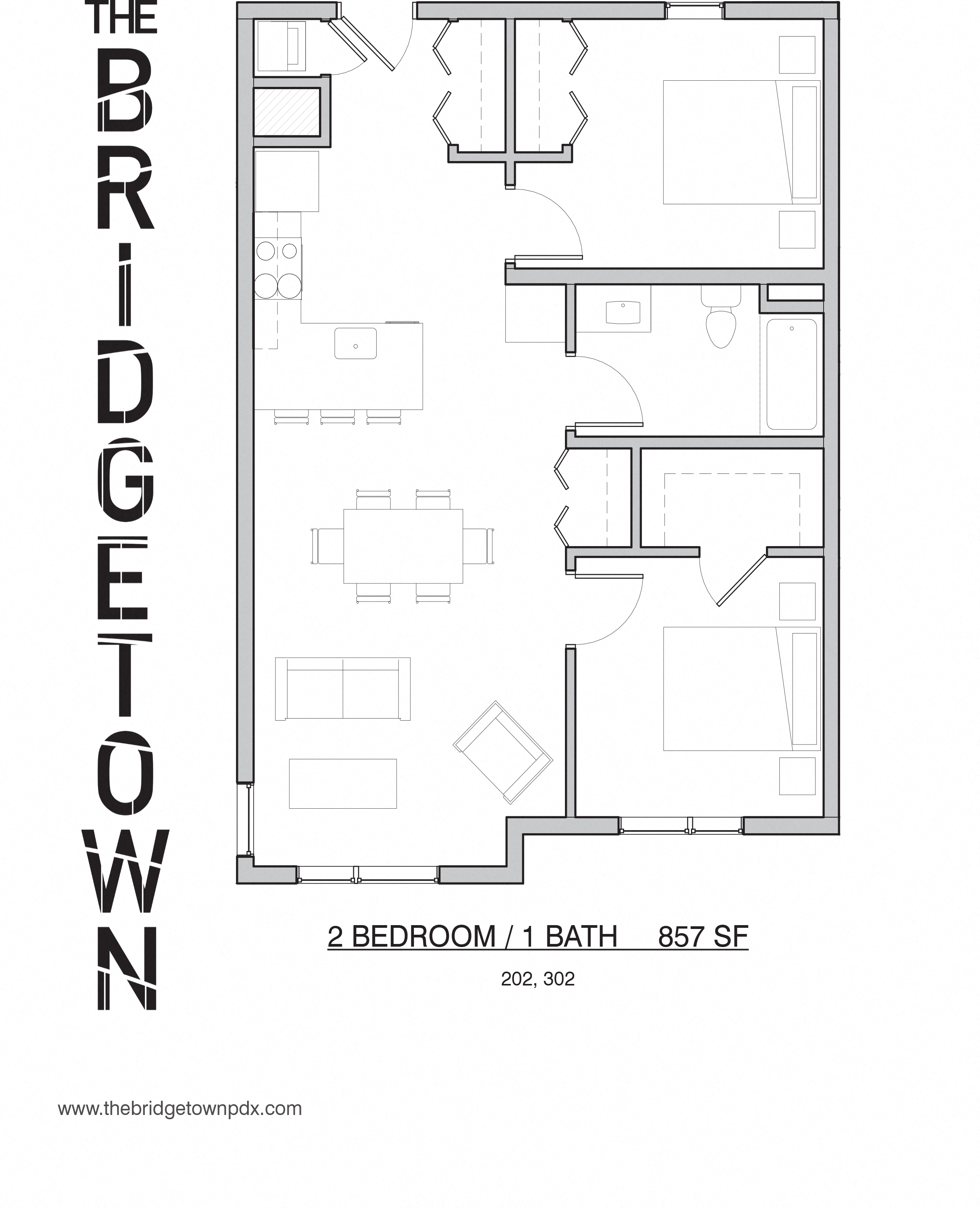 Bridgetown - Two Bedroom One Bathroom Floor Plan 5